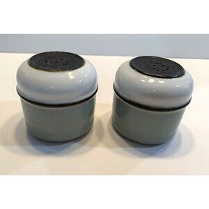 Vintage Denby Romance Salt & Pepper Made In England Blue White Classic Ceramic